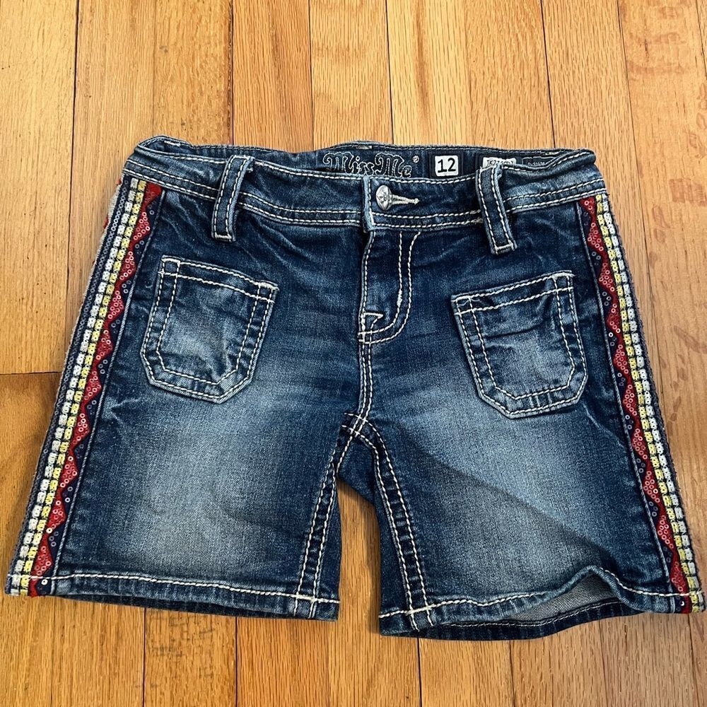 Miss Me Denim Shorts with Colorful Trim